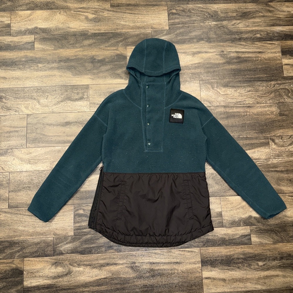 The North Face Riit Fleece Pullover Hoodie Snap Button Women's Size Small Green